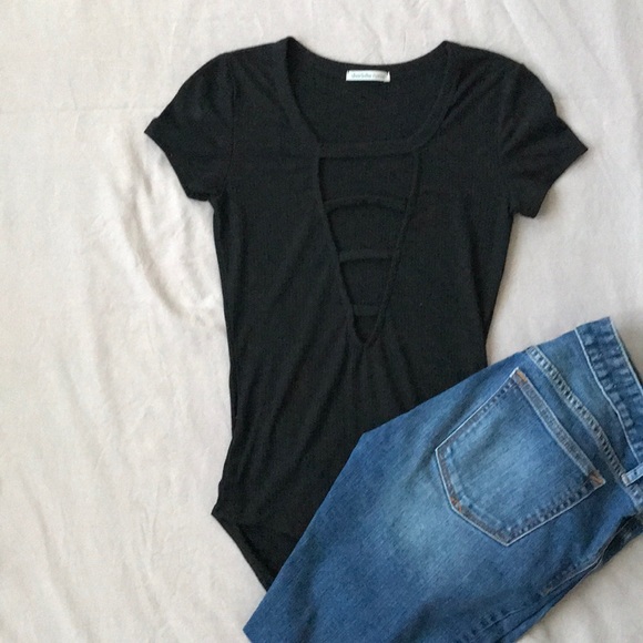 Charlotte Russe Tops - Ribbed short sleeve bodysuit